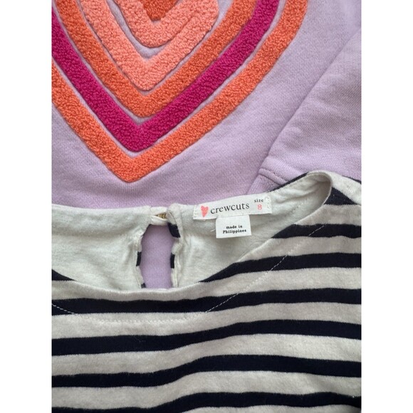 Crewcuts Girls Sweater Lot of 2 Pink Heart Crewneck Striped Peplum Size 8 - Picture 2 of 10